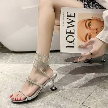 Drahokamu had vinutia sandále 2020 lete nové módne luk stiletto víla štýl vysokým podpätkom sandále
