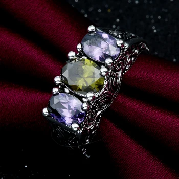 Hainon Nové Módne Vintage Anti Strieborná Farba Sľub Krúžky Purple Green Crystal Nové Šperky Kubický Zirkón Zásnubný Prsteň