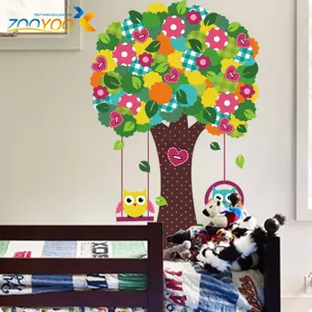 60*90 múdre sovy na farebné strom samolepky na stenu pre deti izby ZooYoo1015 dekoratívne adesivo de parede vymeniteľné pvc, steny odtlačkový