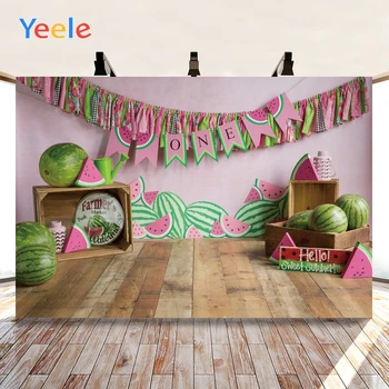 Yeele Happy Birthday Melón Drevené Podlahy, Vinylové Pozadie Pozadie Photophone Dieťa Photo Studio pre Decor Vlastnú Veľkosť
