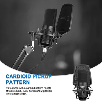 BOYA M800 Profesionálne Veľké Mikrofón Low-cut Filter, Cardioid Kondenzátora Mikrofón pre Live nahrávanie video studio Vlog Video kamera