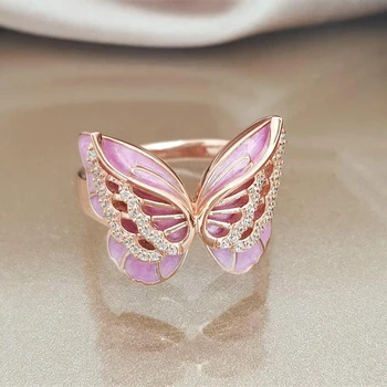 Zlato Ružovej Farby Motýľ Tvar Krúžky Nový Dizajn, Módne Šperky pre Ženy Strany Dovolenku Dary