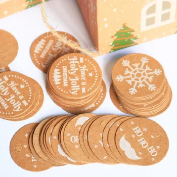 50PCS Multi Style Vianočné Kraft Papier Štítky S Konopné Lano Vianočný Stromček Snowflake Visí Tag Nový Rok Vianočné Darčeky Box Labels