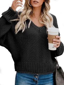 2020 jeseň zima sveter žien nové voľné sveter Pevné V-neck pulóver sveter ženy svetre plus veľkosť vianočné svetre