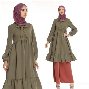 2 Kusy Moslimských sady islamskej volánikmi topy + skladaný nohavice obleky žena kaftan turecký Hidžáb Moslimských islamskej šaty ramadánu ropa