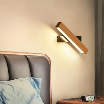 Moderný minimalistický severské drevo LED steny sconce lampa domov deco spálňa nočná lampa masívneho dreva tvorivé rotujúce čítanie nástenné svietidlo