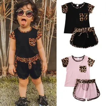 AU Lete Batoľa Detský Baby Girl Krátke Rukáv Top Nohavice Šortky Leopard Oblečenie