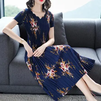 Ženy Letné Dlhé Bodycon Šaty 2019 Nové Elegantné Vintage Kvetinový Skladaný Šifón Maxi Šaty, Módne Vestidos Plus Veľkosť HJ273