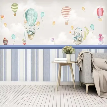 Milofi vlastnú tapetu nástenná maľba 3D stereo Nordic ručne maľované cartoon lietadlo, balón detskej izby pozadí na stenu