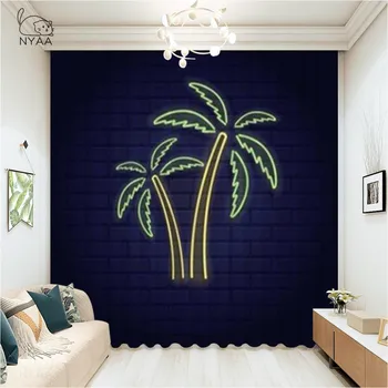 Blue Sky Ocean Palm Listy Závesy Pre Kuchyňa Tropické More, Pláž Záves Na Okno, Kaviareň, Jedáleň Záclony Micro Tieňovanie