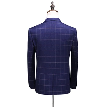 Jeseň nový (Bunda+Vesta+Nohavice) Muži Svadobný Oblek Muž Blejzre Slim Fit Obleky, Kostýmy Business Formálnej Strany Klasické Modré S-4XL
