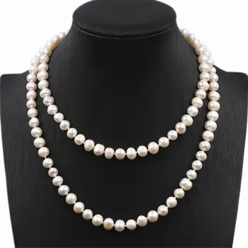 2019 Nové Biele Prírodné Perly Korálky Náhrdelník pre Ženy s Dlhými reťazcami, Náhrdelníky 7-8mm Sladkovodné Perly Šperky, Módne Darčeky 32