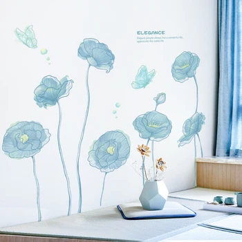 Romantický Modrý Kvet Samolepky Na Stenu Pozadí Steny Interiéru Spálne Dekorácie Obývacia Izba Dekor Samolepiace Domova Nálepky