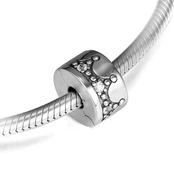 Oslňujúci Koruny Klip Hodí sa zobrazili kľúčové tlačidlá striebro 925 originálny Náramok Mincový Striebro Šperky Korálky Pre Šperky Robiť