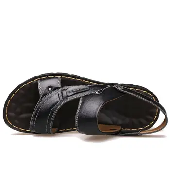 Letné plážové topánky mužov Originálne kožené sandále pevné bežné non-slip s dvojakým použitím, sandále mužov pošmyknúť na bežné obuv muži papuče