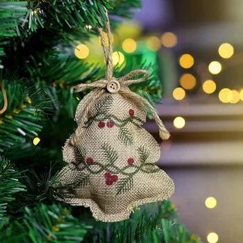 Rustikálny Ozdoby na Vianočné stromčeky Osadenie Dekorácie Vrecoviny Krajiny Vianočná Pančucha Loptu Strom Bell s Červenými a Zelenými Holly L