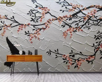 Beibehang Vlastné Foto Tapety nástenná maľba Nová Čínska Emboss Slivka Akvarel Vták Dekoratívne steny papiere domova abstraktných de parede