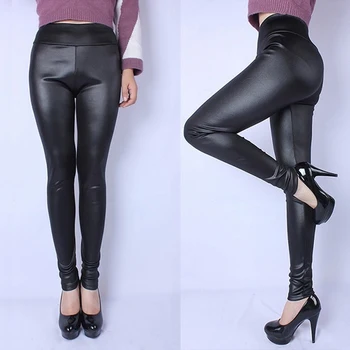 Vysoký Pás Faux Kožené Legíny Ženy Hot Sexy Čierne Faux Kožené Legíny Lesklé Nohavice Elastický Plus Veľkosť Nohavice 2021