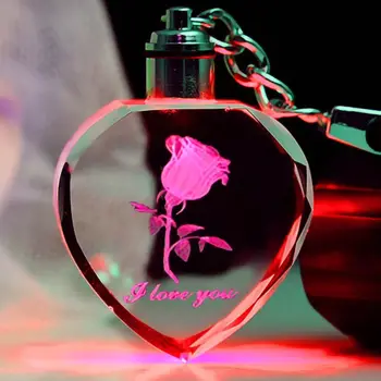 Víla Crystal Ružová LED Svetlo Keychain Láska Srdce Keychain Keyring Na Valentína Darček