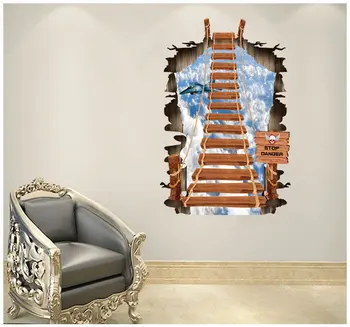 Kreatívne Falošné 3D Efekt Zlomené Samolepky na Stenu Sky rebrík Kotúča, pre Deti Izba Podvodná Zobrazenie Wall Art nástenné Maľby
