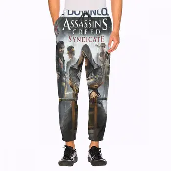Pánske Tepláky Vrecká Assassins Creed Otvorené Dno Športové Nohavice na Behanie Cvičenie Telocvični Beh Školenia