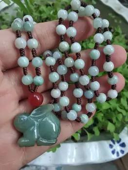Príroda Jade králik Amulet Carven Hare Prívesok s perličiek náhrdelník Ozdoby