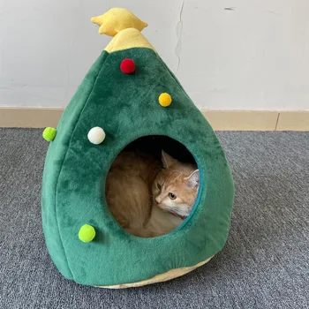 Vianočný Strom Tvar Mačku Domu Stan Pet Chovateľskej Stanice Zime Teplé Kitty Šteňa Dom Teddy Chihuahua Yorkie Hniezdo Posteľ Domáce Zvieratá