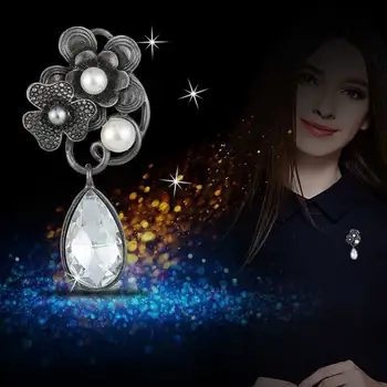 Vintage Crystal Pearl Slza Brošňa Kolíky Vody-drop Drahokamu skláreň Kvet Brošne Svadobné Svadobné Kytice Šperky Nové