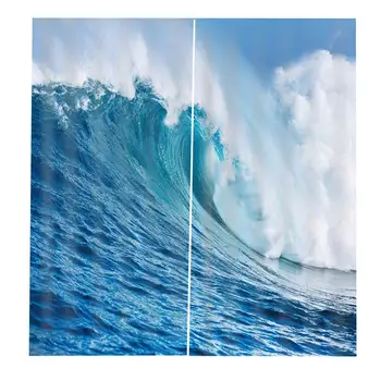 Modré vlny závesy 3D Okne Opony vody tlač Luxusné Zatmenia Pre Obývacia Izba Zatmenie opony