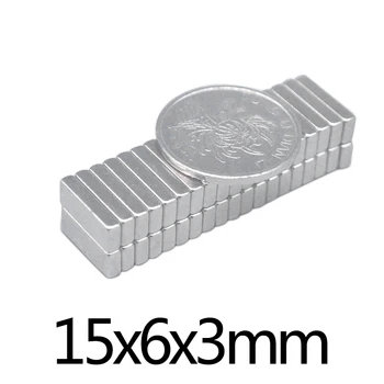 10~500PCS 15x6x3 mm Silné Vzácnych Zemín Magnet Hrubé 3 mm Blok Obdĺžnikový Magnetické 15x6x3mm Trvalé Neodýmu, Magnety 15*6*3