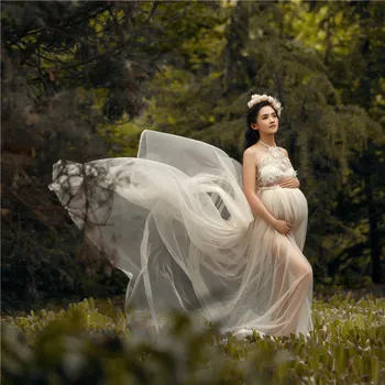 Ružová sladké materskej šaty fotografie strapec off-ramenný tehotenstva ženy sukne materskej fotografie šaty