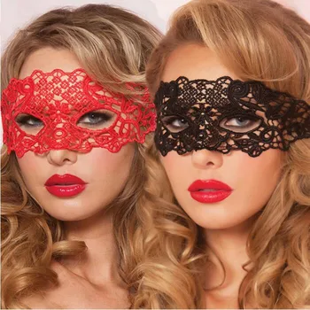 Ženy Čipky Black Red Sexy Očná Maska Príslušenstvo Exotické Oblečenie Duté Nočný Klub Party Kráľovná Masky