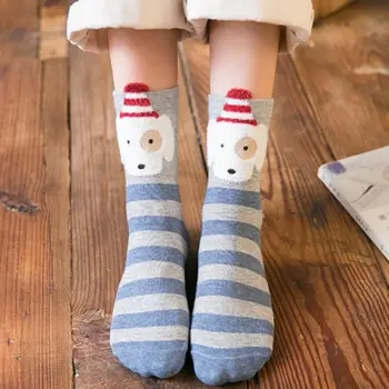 5 Párov Ponožky Kórejský Štýl Jeseň Blue Gray Ženy Bavlnené Ponožky Roztomilý Kreslený Zvierat Vzor Ponožky Sady