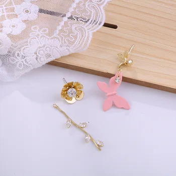 2020 Kórejský Elegantné Ružové Motýľ Crystal List Kvet, Kvapka Náušnice Pre Ženy, Dievčatá Asymetrický Dovolenku Pendientes Šperky