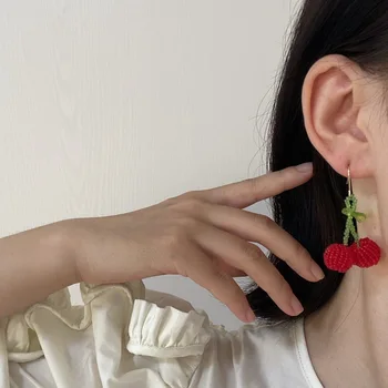 Vinobranie Ručne Korálkové Čerešňa Jahody, Ovocie pokles Náušnice pre ženu Kórea estetické accessorie letné šperky