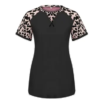 Nové Žien okolo Krku Leopard Tlač Farbou Bežné Krátke Sleeve T-Shirt
