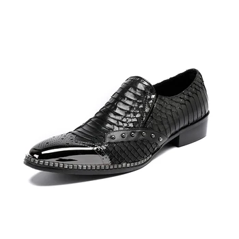 Chaussures Hommes Módne Mens Topánky Námestie Podpätky Pointy Spike Svadobné Topánky Čierna Metalíza Krokodílej Kože Formálne Topánky