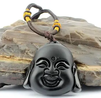 LETSFUN Jemné Šperky Prírodné Obsidian Kameň, Ručne Vyrezávané Black Buddha Kúzlo Prívesok Náhrdelník Doprava Zadarmo