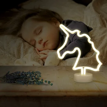 Roztomilý LED Biely Jednorožec Neon Nočné Svetlo Pre Kis Deti Miestnosti Batérie a USB Nočné Lampy, Stolové Lampy, Party Dekorácie Svetlá