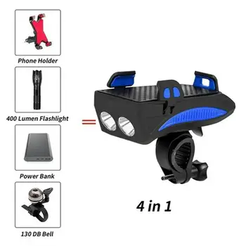 Multi-funkcia 4 v 1 MTB Bicyklov Svetla USB Nabíjateľné LED Bike Vedúci svetlo Cyklistické Roh Držiaka Telefónu Powerbank Cyklistické Predné Svetlo