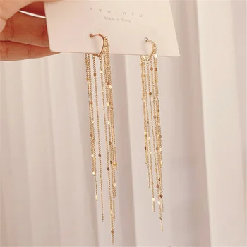 Luxusné Kórejský Vintage Zlato Tessel Náušnice Ženy Lesklý Arc Geometrické Drop Náušnice, Módne Dlhé Vlákno Šperky Bar 2020 Strany