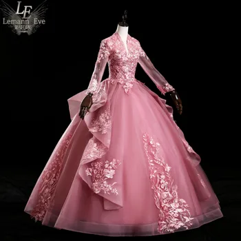 Luxusné bean ružová výšivky golier dlhý rukáv, plesové šaty, šaty Renesancie Šaty kráľovná šaty Viktoriánskej/márii Antoinette Belle