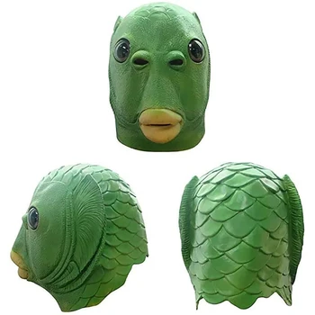 2020 HOT Funny Green Ryby Hlavu Masky Cosplay Halloween Kostýmy Pre Dospelých Purim Xmas Party Rekvizity Zvierat Latex Pokrývky hlavy Dary