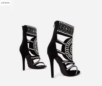 2020 ženy Ozdobené Podpätky sandále svadobné topánky diamond vysoké podpätky lištovanie sandále otvorené prst strappy sandále strany topánky lady