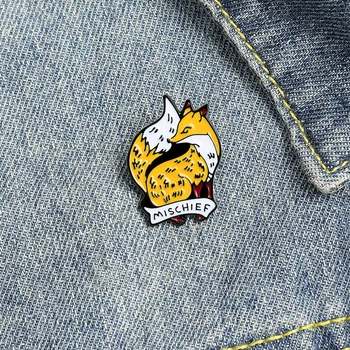 NEPLECHU Malý Fox Smalt Pin Roztomilý Žlté Zvierat Broochs Cartoon Vzor Text Preklopke Kolíky Batoh Odznaky Darček pre Priateľov