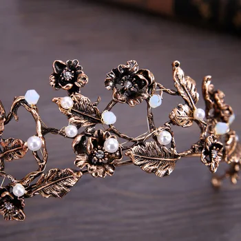 Európska Crystal Tiaras Vintage Medený Drôt Plait Pearl Sprievod Koruny Barokový Svadobné Svadobné Vlasy, Šperky, Doplnky Dobrý Darček