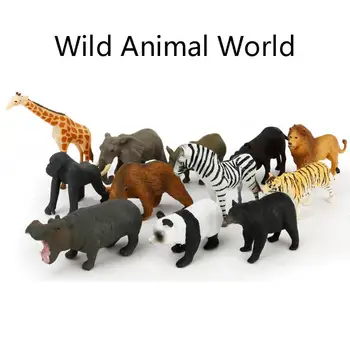 12Pcs/Pack Puzzle Vzdelávacie Hračky Simulované Akcie Obrázok Mini voľne Žijúcich Zvierat Model Hračka Panada Slon Orangutan Lev, Medveď Model