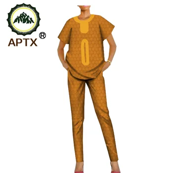 Africké Žakárové Žien 2 Kusy Nohavice Vyhovovali APTX Krátke Rukávy Top+Slim Nohavice Bežné Oblek pre Ženy TA1826004