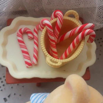 50Pcs Červené A Biele Ručne vyrábané Vianočné Candy Cane Kawaii Miniatúrne Potravín domček pre bábiky Domova