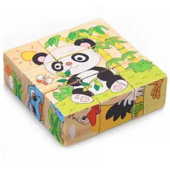 3D Puzzle Vzdelávacie Hračky Šiestich Stranách 9Pcs Drevené, Baby, Deti, Deti Panda obrazová Skladačka Cartoon Zvierat Vzdelávania, Vzdelávacie Hračky